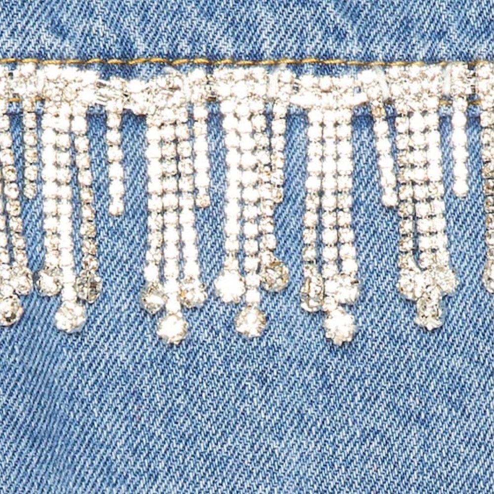 Superdown Revolve Raya Rhinestone Fringe Jacket in Light Blue Wash size large - Picture 6 of 8